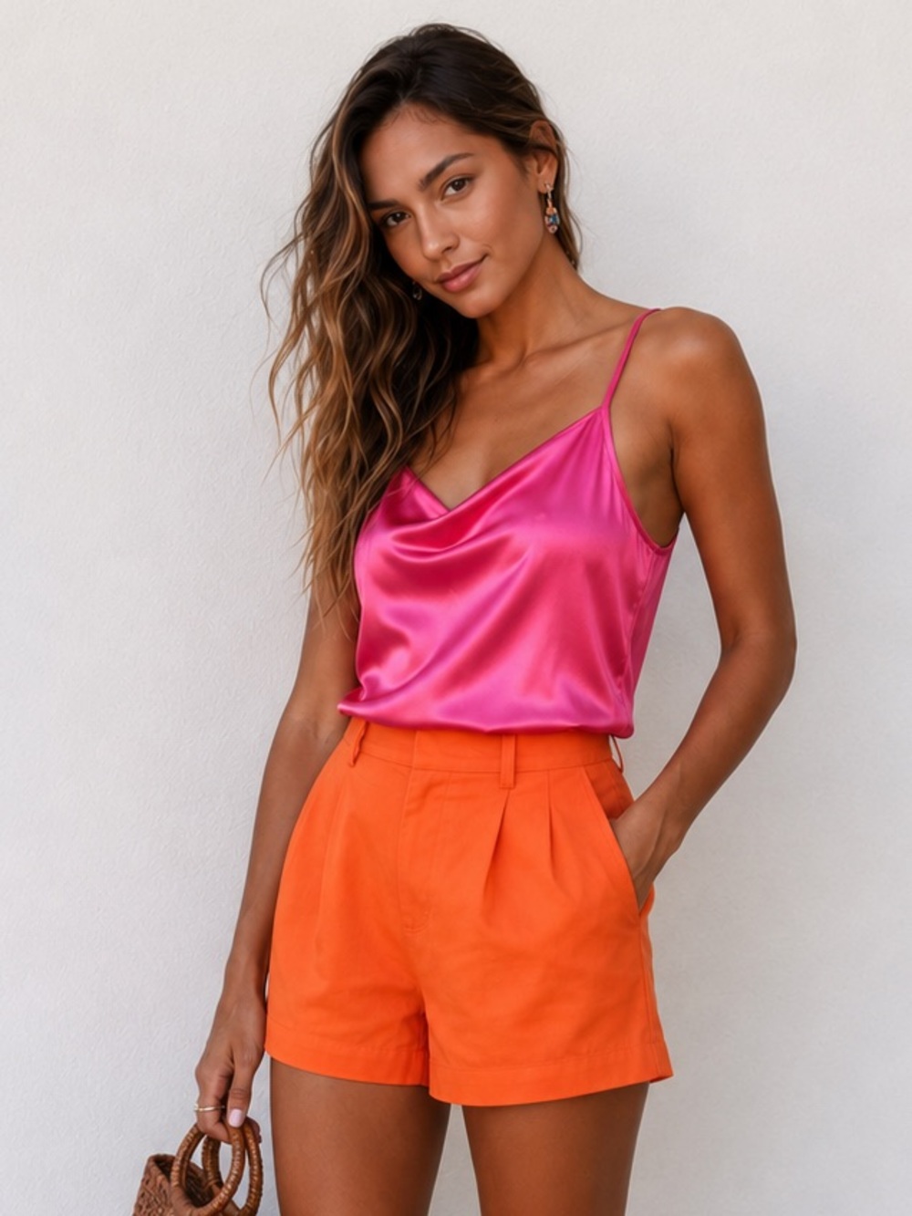 SINCERELY JULES Hot Pink cami slip one shoulder thicker strap summer